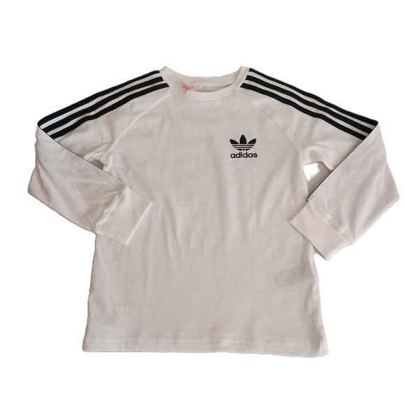 adidas Other - Adidas Boys White Long Sleeve T-Shirt Black Arm Stripes Size XS 7-8 years